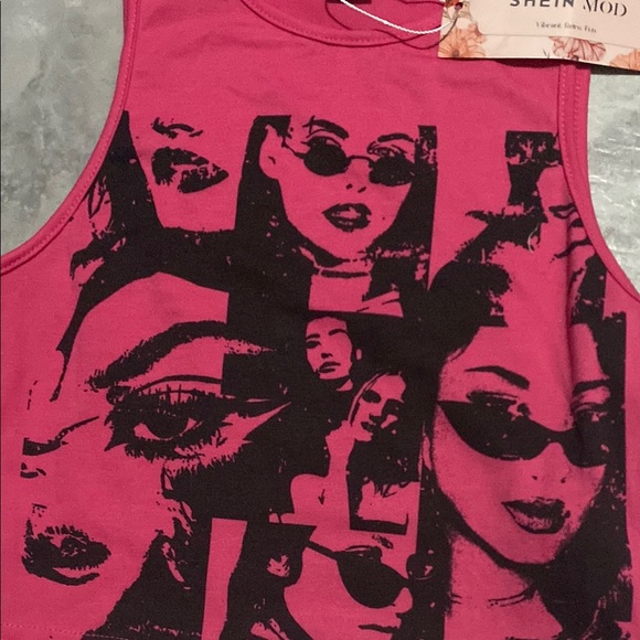 SHEIN Pink Graphic Ribbed Tank crop Top women Xs bundle - Picture 4 of 9